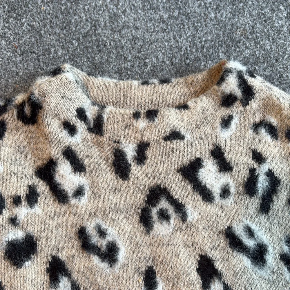 Women’s Tribal Leopard Print Sweater - Cream and Black - Size Large